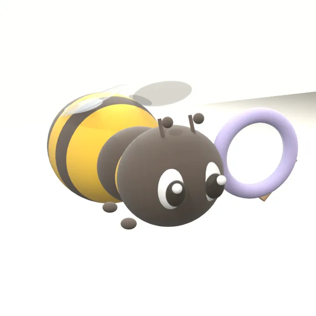 Clay bee holding a magnifier